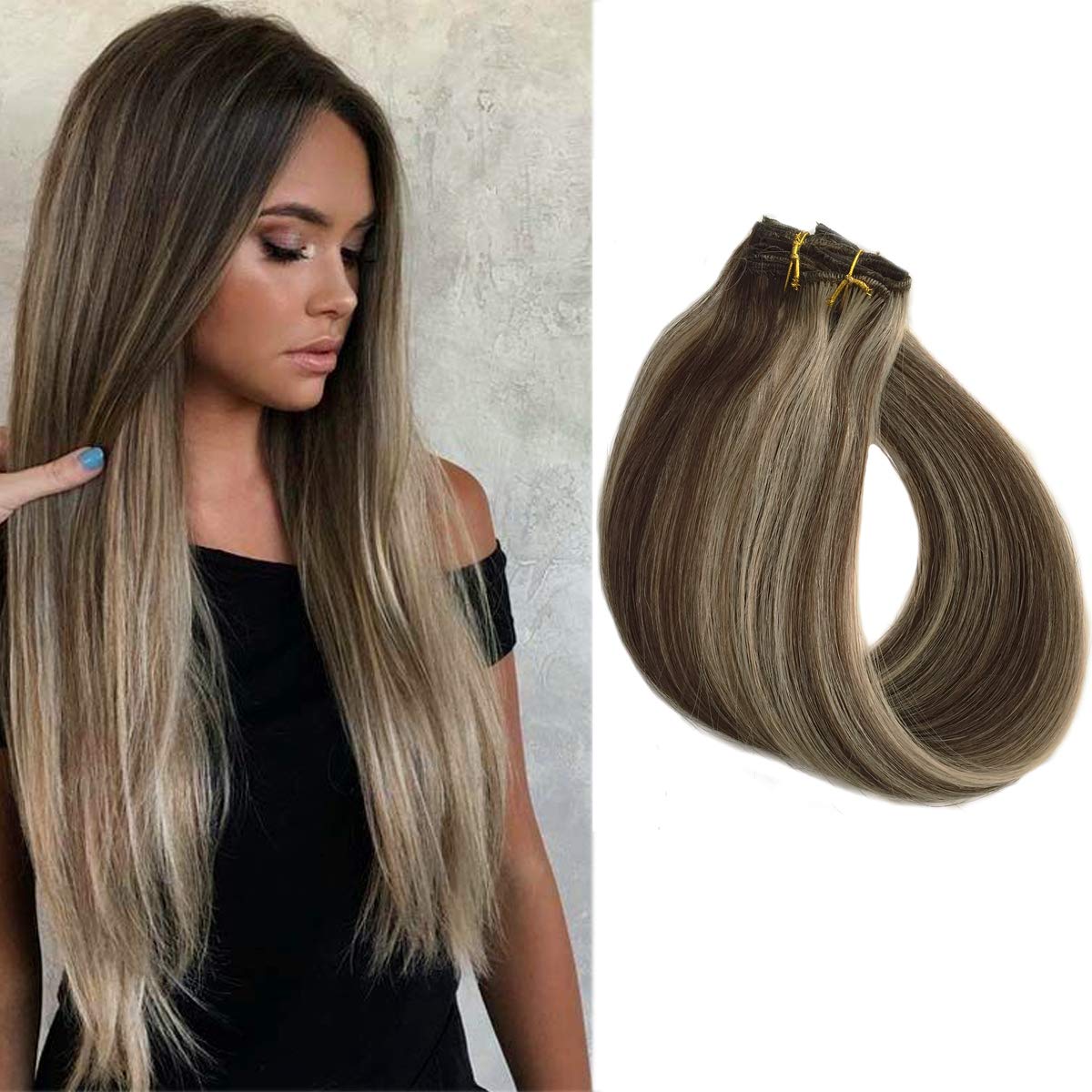 Buy Hair Extensions Clip Ins Human Hair Dark Brown To Bleach Blonde  Lowlights 70Grams 7Pcs Short Straight Blonde Balayage Clip Remy Hair  Extensions Online At Desertcartkazakhstan