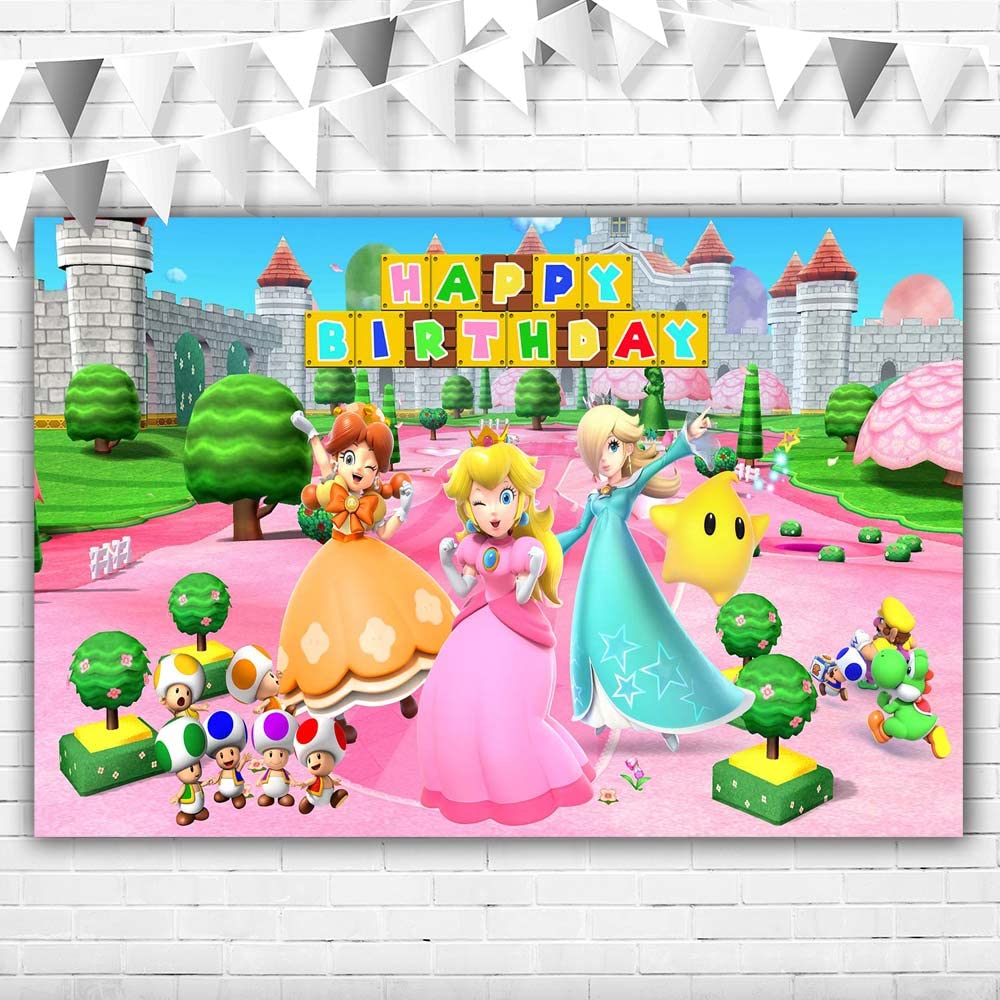 Buy Princess Peach Birthday Party Supplies Banner Super Mario Castle ...