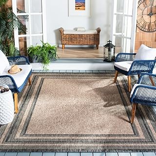 SAFAVIEH Courtyard Collection Area Rug - 10' x 14', Natural & Black, Non-Shedding & Easy Care, Indoor/Outdoor & Washable-I...