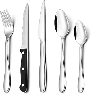 Herogo 30 Piece Cutlery Set with Steak Knives, Stainless Steel Flatware Service for 6, Tableware Silverware Set with Fork ...