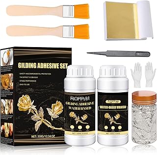 Gilding Adhesive Set Gold Leaf Sheets for Art 100ml Water Based Metal Leaf Glue and 100ml Varnish, Gold Foil Sheets for Cr...