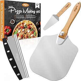 KLYRO Pizza Peel Aluminum Pizza Spatula Set, 12 x 14 Inch Metal Pizza Paddle with Foldable Wooden Handle, Pizza Rocker Cut...