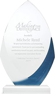 Baudville Awards 9" Peaked Ellipse Shaped Blue & White Acrylic Engraved Trophy - for Employees - Personalized Engraving