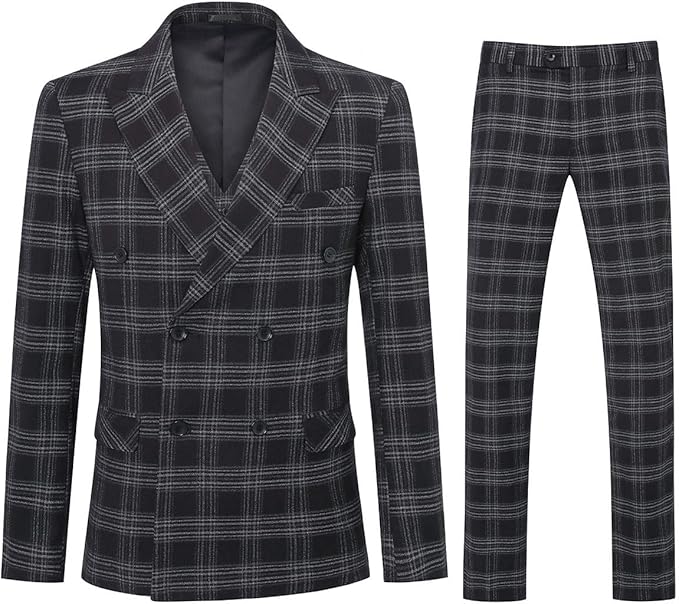 1920s Mens Suits | Gatsby, Gangster, Peaky Blinders YFFUSHI Mens Plaid 3 Piece Suits Double Breasted Retro Slim Dress  AT vintagedancer.com