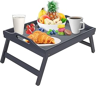 Mosii Grey Bamboo Bed Tray Table With Handles & Foldable Legs, Multipurpose Lap Tray & Standing Desk For Breakfast In Bed,...