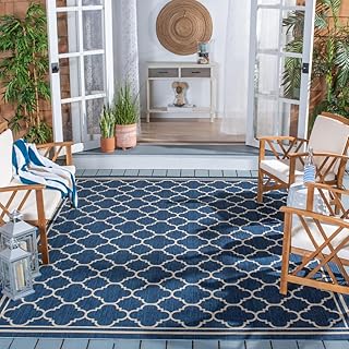 SAFAVIEH Courtyard Collection Area Rug - 10' x 14', Navy & Beige, Non-Shedding & Easy Care, Indoor/Outdoor & Washable-Idea...