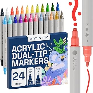 ARTISTRO 24 Colors Acrylic Paint Pens, Art set Acrylic Paint Markers Dual Tip (Fine 1mm + Dot 5mm), Acrylic Markers for Fa...