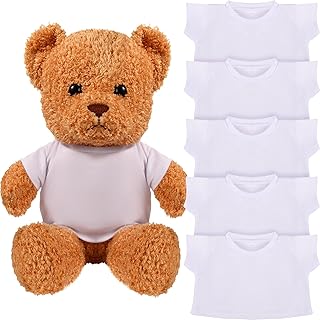 Skylety 6 Pcs White Basic Tee Shirt Bear Clothes Classic Stuffed Animal T Shirt Plush Bear T Shirt Crew Neck Bear Clothes ...