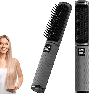 Cordless Hair Straightener Brush Portable Straightening Comb for Travel/Home/Outdoor, Negative Ion Hot Comb Hair Styling C...