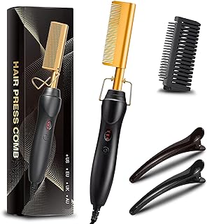 KingAcc Electric Hot Comb, 450 F High Heat Hair Straightener Comb, Ceramic Pressing Comb for Black Hair Wigs, with Anti-Sc...