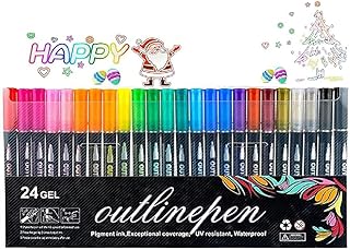 Dual-Line Contour Pen, Coloring Lightstick Graffiti Highlighter Pens, Double Line Outline Marker Pen, Outline Shimmer Mark...