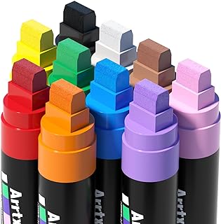 Arrtx Acrylic Jumbo Markers 15mm Jumbo Felt Tip, 10 Acrylic Paint Pens for Rock Painting, Stone, Glass, Easter Egg, Wood a...