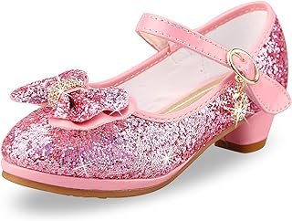 ANBIWANGLUO Girls Sequin Shoes Princess High Heel Shoes Kids Party Pumps