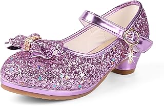 Girls Princess Shoes Sequins Sweet Bows High Heel Wedding Party Dress Shoes Sandals Bright Diamond Christmas Festival Sand...