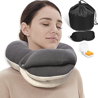 BUYUE Travel Neck Pillows for Airplanes, 360° Head Support Sleep for Long Flight, Skin-Friendly & Breathable, Kit with 3D ...