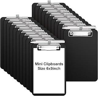 Sabary 24 Pack Bulk Mini Clipboards with Pen Holder Clip Black A5 Memo Clipboard 6x9 Small Plastic Clipboard for School Of...