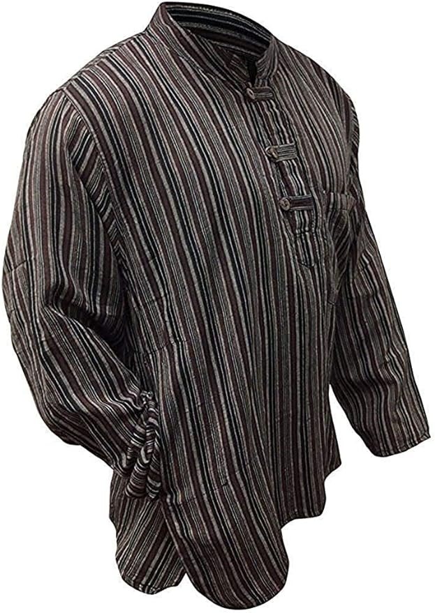 Steampunk Men’s Shirts SHOPOHOLIC FASHION Mens Striped Grandad Shirt  AT vintagedancer.com