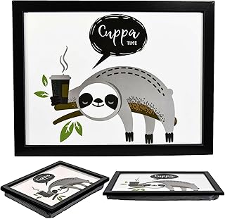 MTS Wooden Lap Trays with Bean Bag Cushion and Sloth Design - Large Padded Tray with Cushion for Kids and Adults - Suitabl...