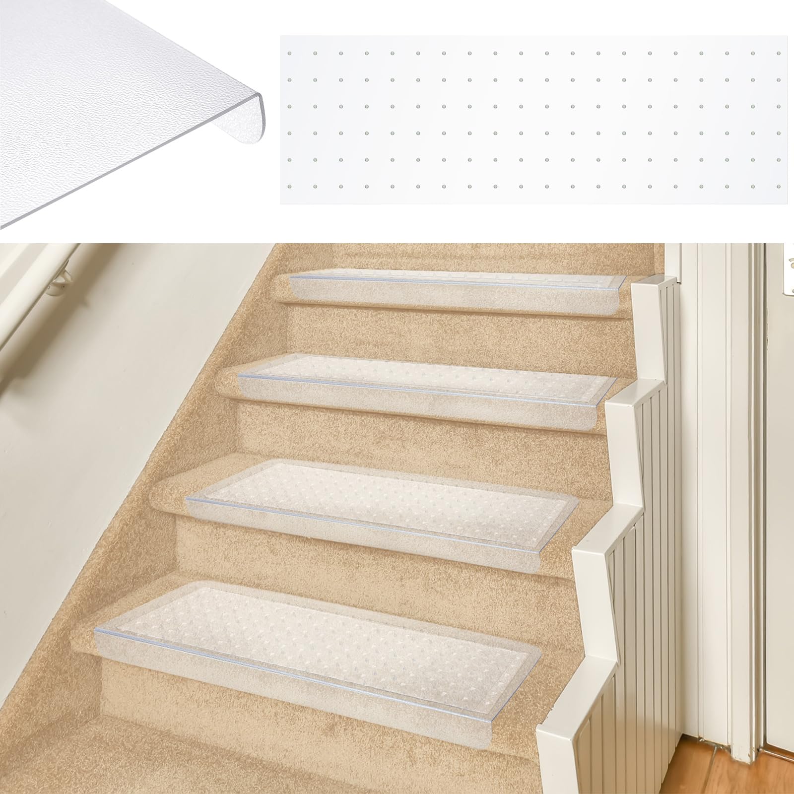 timgle 4 set clear stair tread carpet protector include 4 pcs non slip carpet protector for pet and plastic stair treads cover non slip floor runner prevent stair carpet from scratches, tears and wear