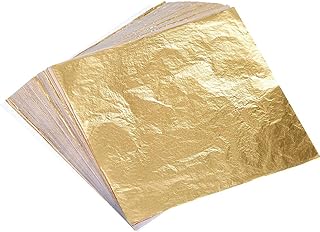 Bememo 100 Sheets Imitation Gold Leaf for Arts, Gilding Crafting, Decoration, 5.5 by 5.5 Inches