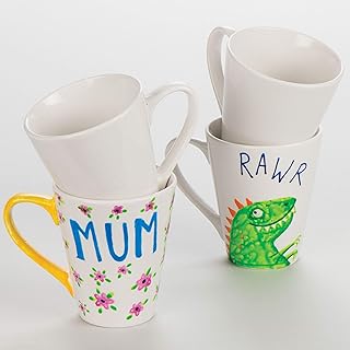 Baker Ross EK481 Design Your Own Large Contemporary Porcelain Mugs (Pack Of 4) For Kids To Decorate