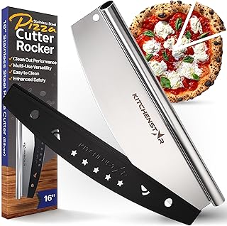 16" Pizza Cutter Rocker Blade by KitchenStar - Sharp Stainless Steel Slicer Knife w Protective Cover, Dishwasher Safe Pizz...