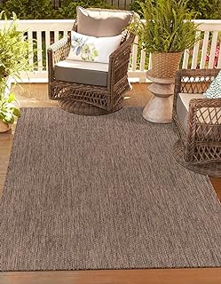 Unique Loom Outdoor Solid Collection Area Rug (10' x 14' 1" Rectangle Light Brown/Ivory)