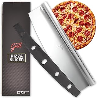 Pizza Cutter Rocker Blade Knife By Hans Grill | 14" Large Japanese Slicer Grade Sharp Stainless Steel Rocking Pizza Knife ...