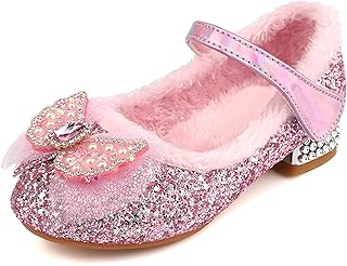 EDOSIR Girls Princess Shoes Fleece Lined Party Shoes Wedding Dances Dress Heels with Butterfly Toddler Girls Heels Shoes