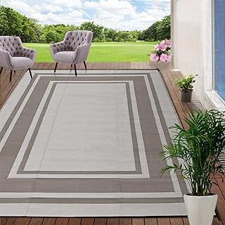 RURALITY Outdoor Rug 9x12 Waterproof for Patio Clearance,Large Plastic Straw Mat for Camping,Porch,RV,Reversible, Light Co...