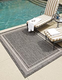 Unique Loom Outdoor Border Collection Area Rug - Soft Border (10' x 14' 1" Rectangle, Black/ Ivory)