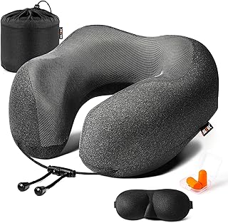 MLVOC Travel Pillow 100% Pure Memory Foam Neck Pillow, Comfortable & Breathable Cover, Machine Washable, Airplane Travel K...