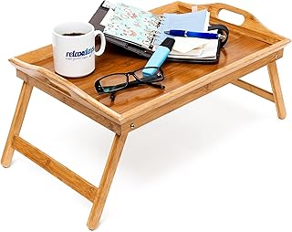 Relaxdays Bamboo Folding Serving Tray, HxWxD: ca 25 x 52 x 33 cm, for Breakfast In Bed, with Handles and Foldable Legs, Na...