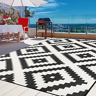 Tinideya Outdoor Rug Carpet, Waterproof Reversible Rug Mat Indoor Outdoor Patio Boho Rug for RV Camping Lightweight Plasti...