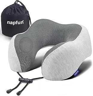 napfun Neck Pillow for Traveling, Upgraded Travel Neck Pillow for Airplane 100% Pure Memory Foam Travel Pillow for Flight ...