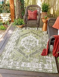 Unique Loom Outdoor Traditional Collection Area Rug - Valeria (10' x 14' 1" Rectangle, Green/ Light Green)