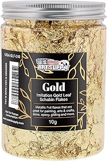 U.S. Art Supply Metallic Foil Schabin Gilding Gold Leaf Flakes - Imitation Gold in 10 Gram Bottle - Gild Picture Frames, P...