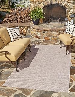 Unique Loom Outdoor Solid Collection Area Rug (10' x 14' 1" Rectangle Beige/Ivory)