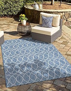 Unique Loom Outdoor Trellis Collection Area Rug - Gitter (10' x 14' 1" Rectangle, Blue/ Ivory)