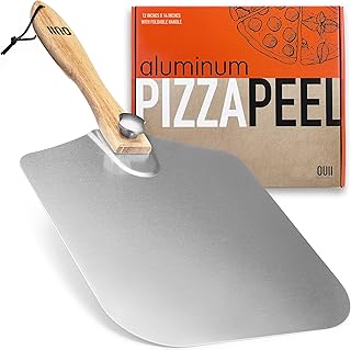 OUII Aluminum Pizza Peel Metal - 12 x 14 Inch. Pizza Spatula for Oven with Foldable Wood Handle. Pizza Oven Accessories To...