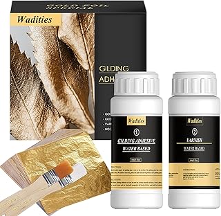 Wadities Gold Leaf Gilding Adhesive Set, 100ml Water Based Metal Leaf Glue and 100ml Varnish, Gold Leaf Sheets 100 pcs, 2 ...