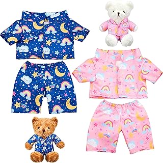 Harrycle 2 Pack Blue and Pink Bear Clothes Outfit, Fit Most 12-16 Inch Bears Stuffed Animal Clothes Pajamas Plushie Clothe...