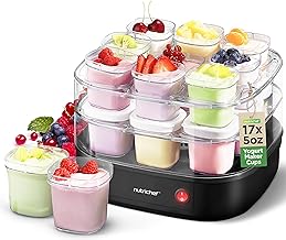 Nutrichef 17 Cup Automatic Yogurt Maker | Includes 17 - 5 oz Reusable Cups with Lids & Yogurt Rack for Instant Storage | M...