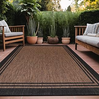 LuuL Home Bordered Outdoor Rug 10x14 Washable Outside Carpet for Indoor Patio Porch Waterproof Easy Cleaning Non Shedding ...