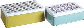 Premier Housewares Kitchen Storage Tin, Rectangular, Multi-Colour, Set of 2 - Joni, 13 x 20 x 7 cm