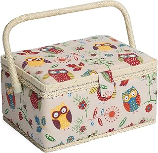 Hobby Gift Exclusive Medium Sewing Craft Storage Box, Wood, Owl, (L/W/H) 25.5 x 18.5 x 14.5cm