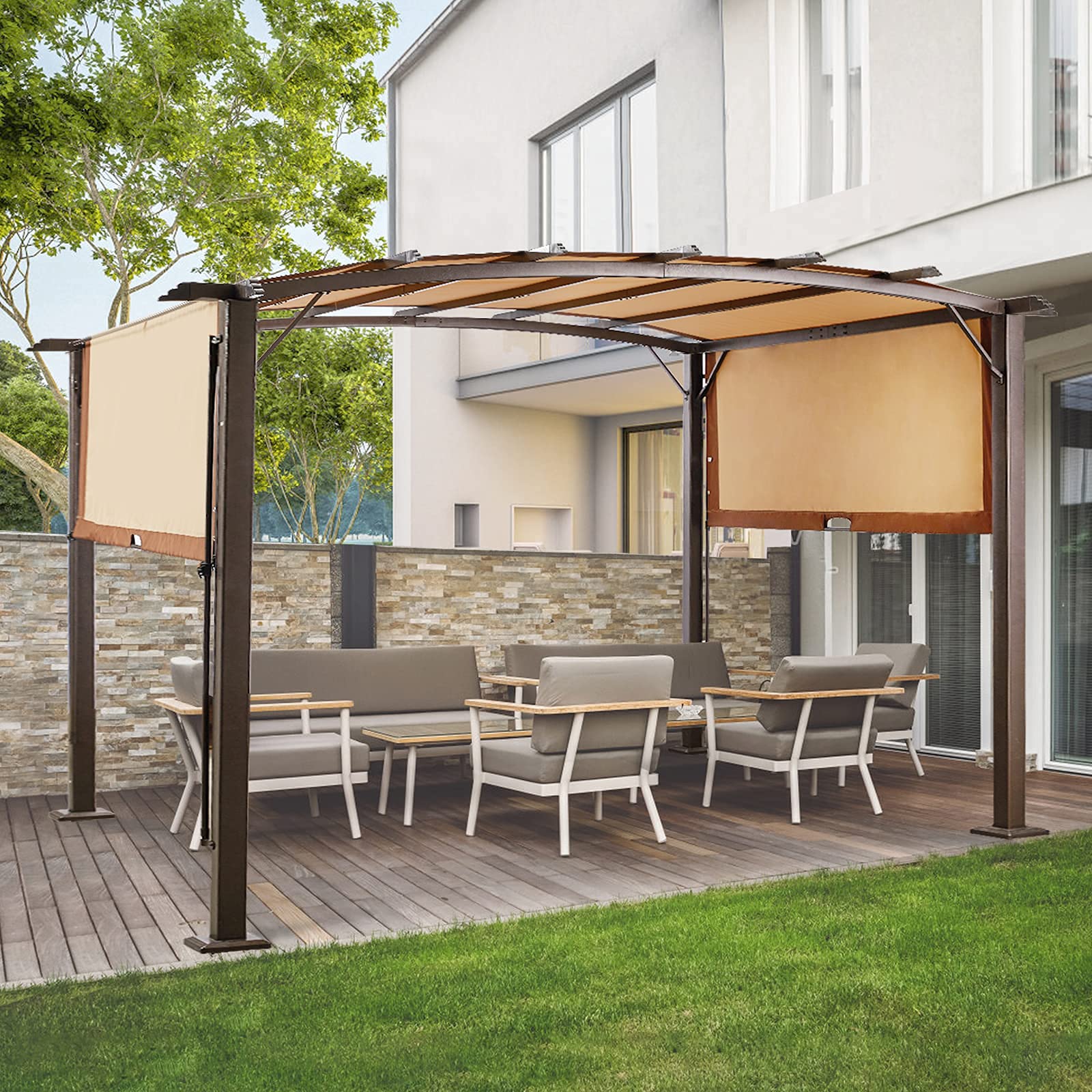 Buy AECOJOY 12’ X 9’ Outdoor Retractable Pergola Canopy,Metal Frame ...