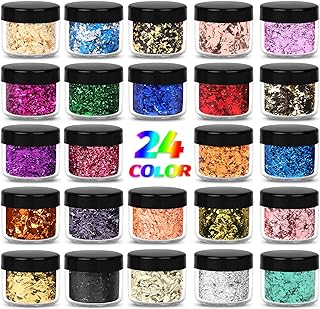 Mingjieus Gold Foil Flakes, 24 Color, Metallic Foil Flakes, Gilding Flakes, Gold Leaf Flakes, Gold Flakes for Resin, Nail...