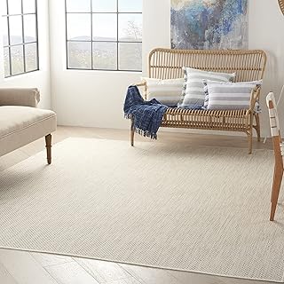 Nourison Courtyard Indoor/Outdoor Ivory/Silver 10' x 14' Area Rug, Easy Cleaning, Non Shedding, Bed Room, Living Room, Din...