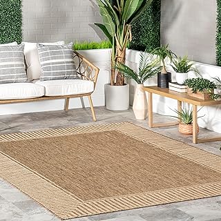 nuLOOM 10' x 12' Outdoor Area Rug, Casual Design With Striped Border, Stain Resistant, Highly Durable, For Patio, Balcony,...